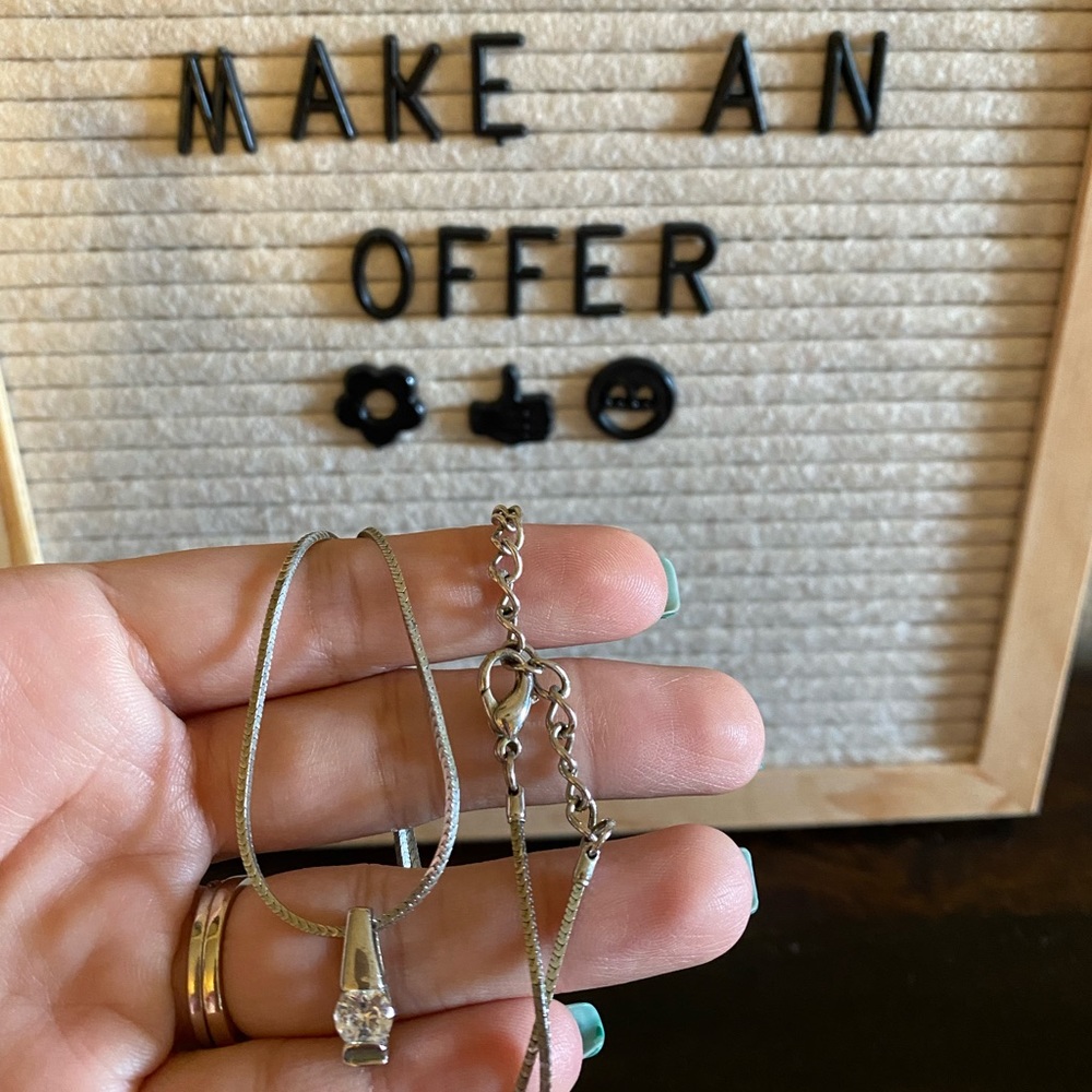 Silver necklace with cubic zirconia pendant